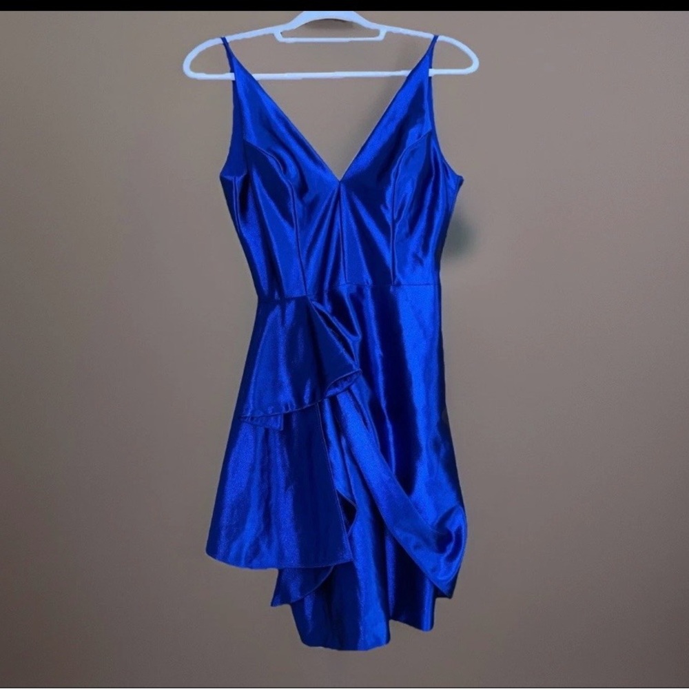 Blondie Nites Satin Mini Dress Size Three Royal Blue Women’s V-neck Thin Straps - Picture 2 of 7
